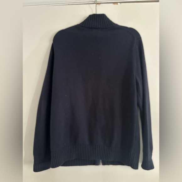 LL bean Mens XL Full Zip Sweater Cardigan Navy 100% Cotton Pockets Mock Collar. - Picture 2 of 12